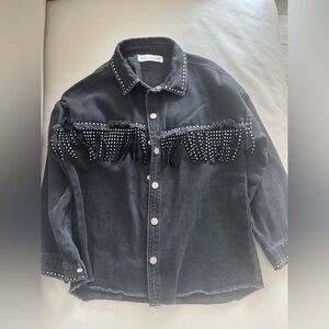 Zara Black Studded Denim Jacket